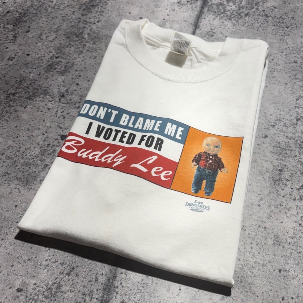 VTG 90s/00s Lee Dungarees Buddy Lee Voted For T-Shirt‎ White Fruit of the Loom